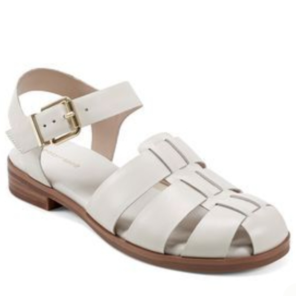 Woven Leather Fisherman Gretty Cream Sandals w Gold Buckle 5.5 Madwell Loft Gap